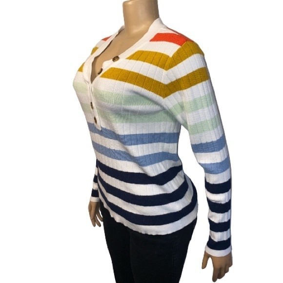 MEROKEETY Striped Sweater Knit 1/4 Button pullover Long Sleeve size M - Picture 9 of 11